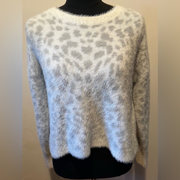 Bella Dahl Cropped Slouchy Boxy Sweater Jacquard Knit Snow Leopard Size XS - Picture 2 of 9